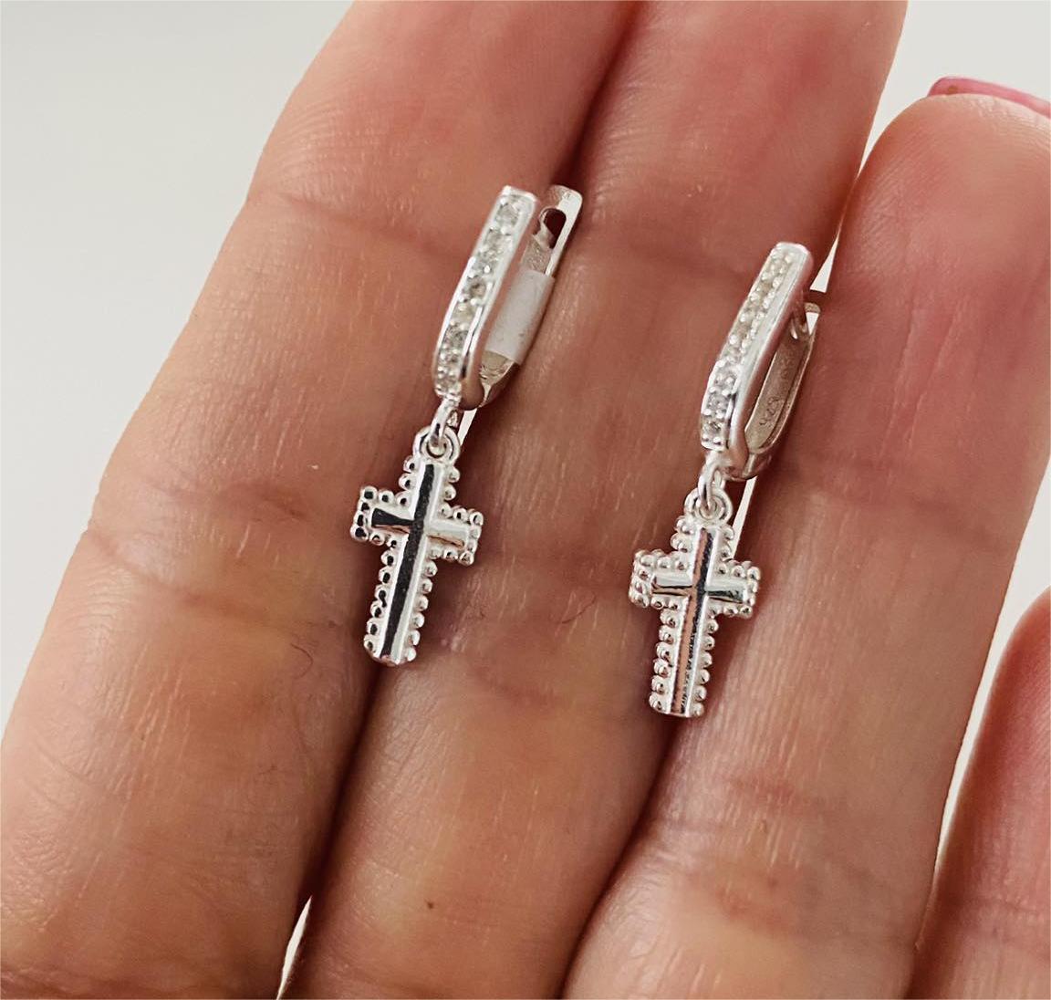 Cercei cu tortita din argint 925 cu cruce Have Faith