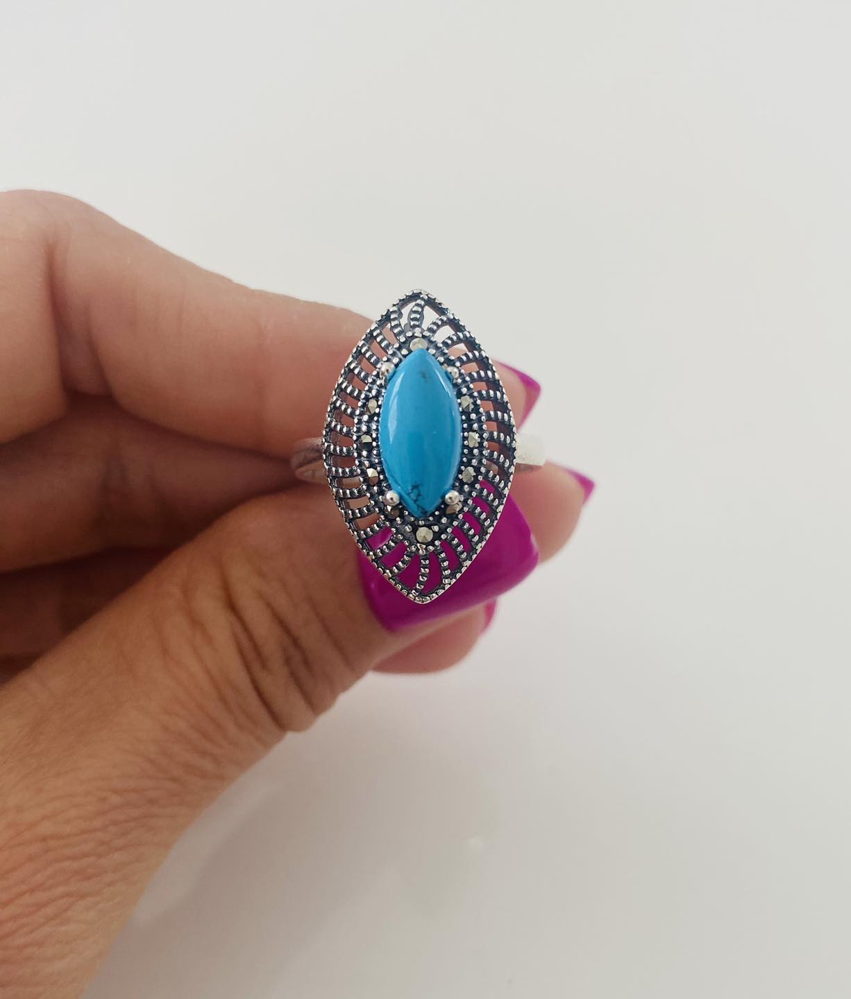 Inel „Safira” din Argint 925 cu Turcoaz Reconstruit, Marime 19