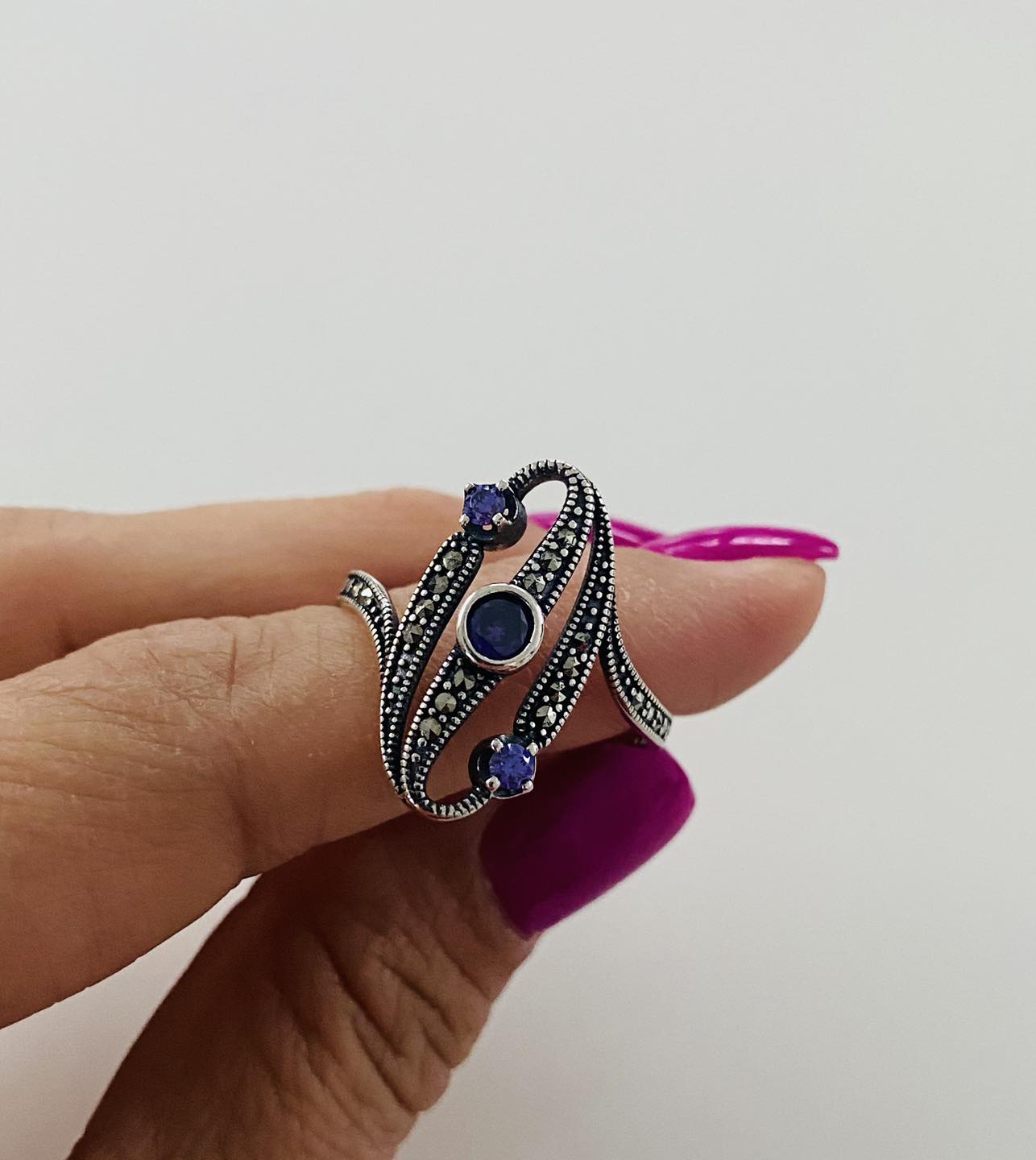 Inel din Argint 925 cu Marcasite "Eternity Violet" marimea 26