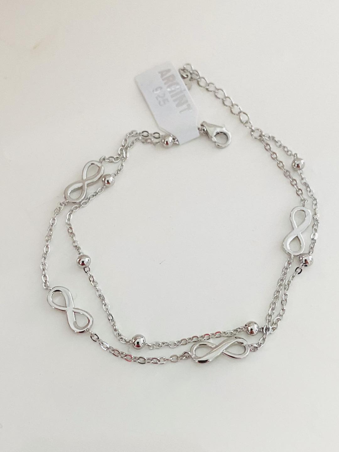 Brățară Infinity Dublu Lanț din Argint 925 Rodiat cu Aspect Aur Alb