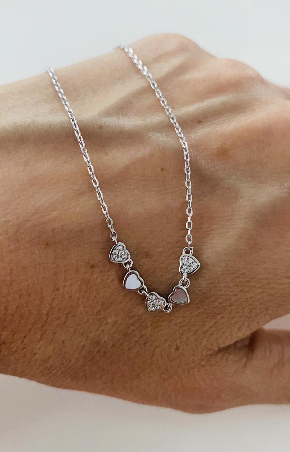 Colier damă inimioare argint 925 cu sidef și pietre zirconiu