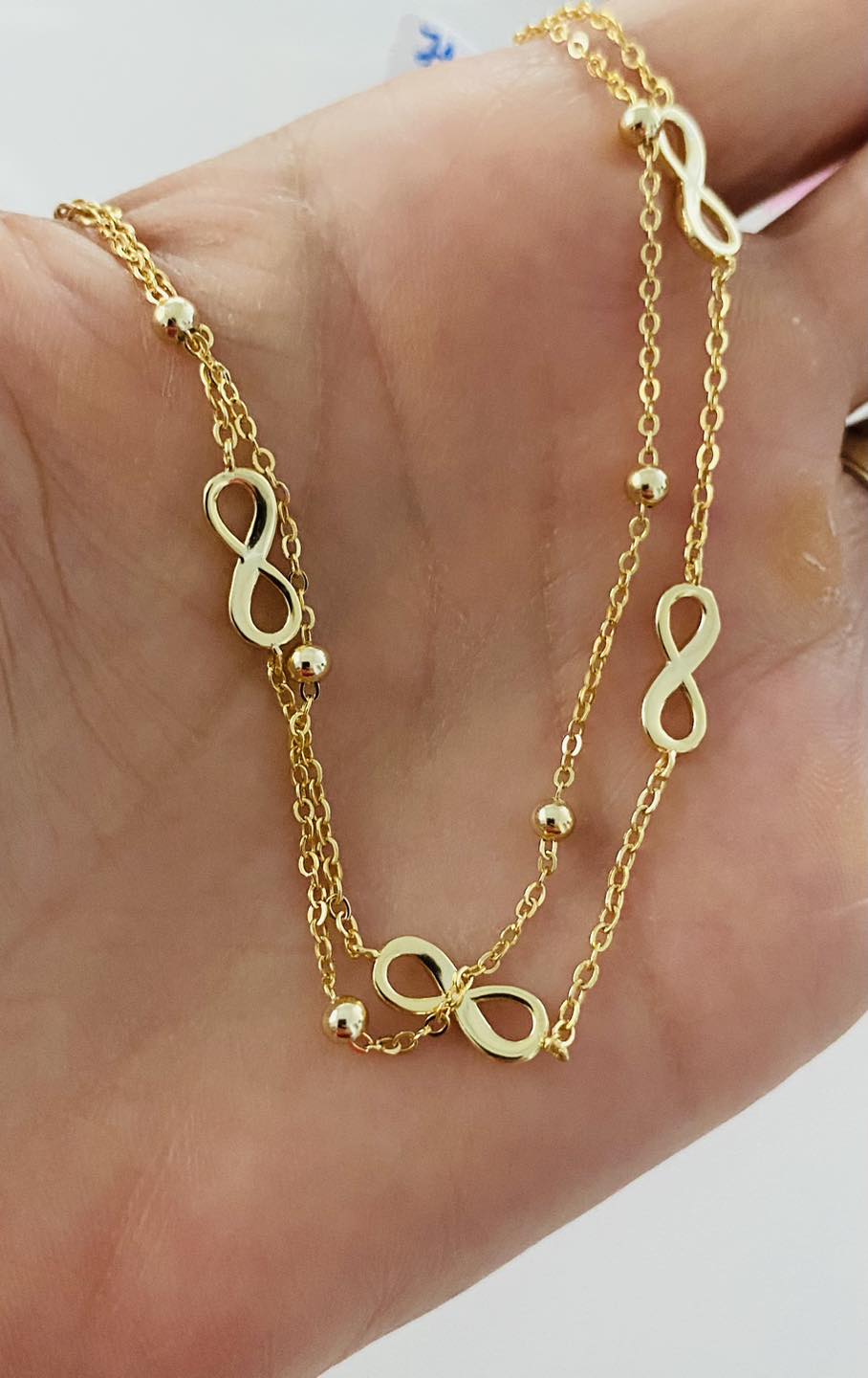 Brățară Infinity Dublu Lanț din Argint 925 Placat cu Aur de 14K