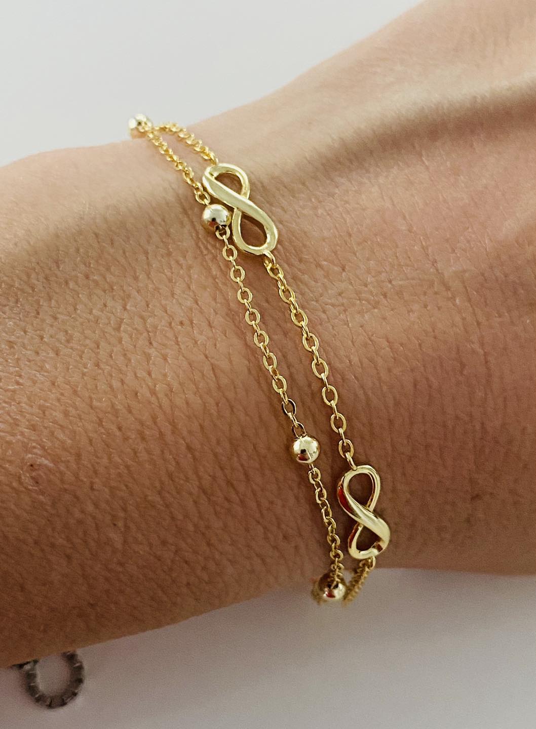 Brățară Infinity Dublu Lanț din Argint 925 Placat cu Aur de 14K