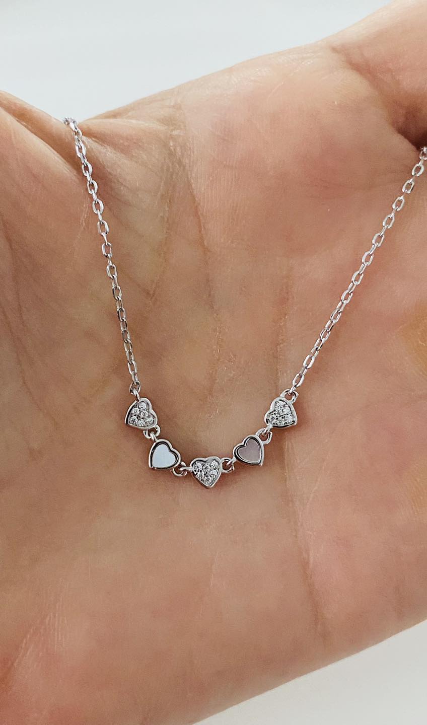 Colier damă inimioare argint 925 cu sidef și pietre zirconiu