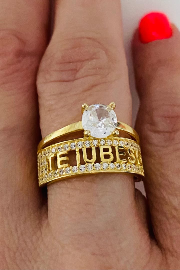 Inel logodna din argint 925 suflat cu aur Te Iubesc, marimea 22