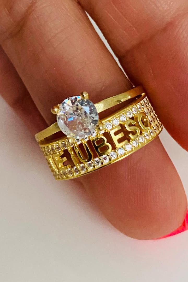 Inel logodna din argint 925 suflat cu aur Te Iubesc, marimea 13