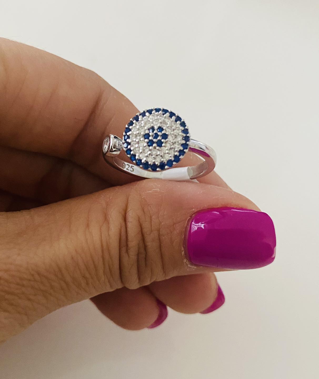 Inel din argint 925 cu zirconii albe și albastre God`s Eye