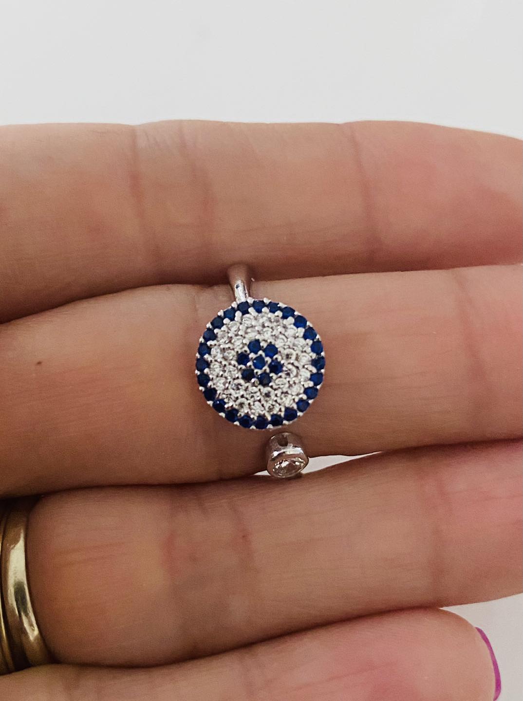 Inel din argint 925 cu zirconii albe și albastre God`s Eye