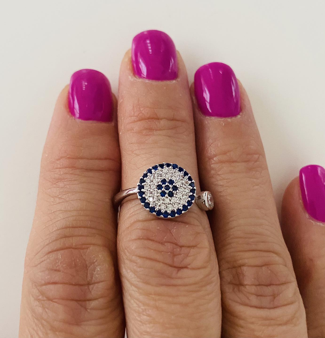 Inel din argint 925 cu zirconii albe și albastre God`s Eye