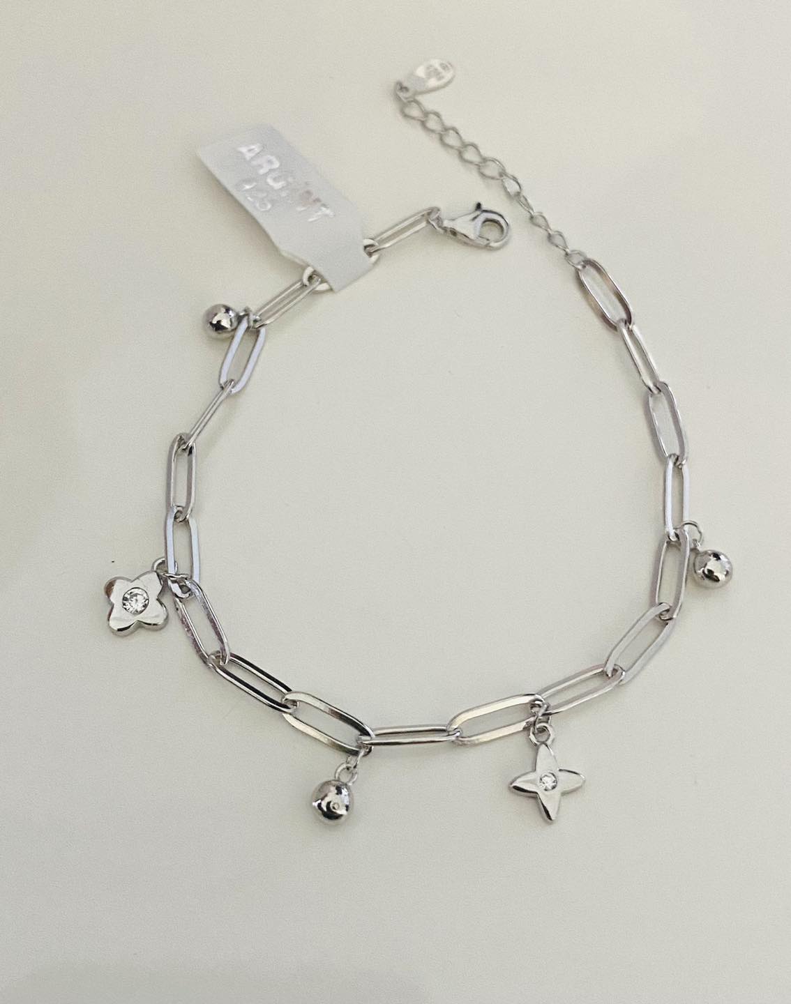 Brățară elegantă cu charmuri florale și stea din Argint 925 rodiat