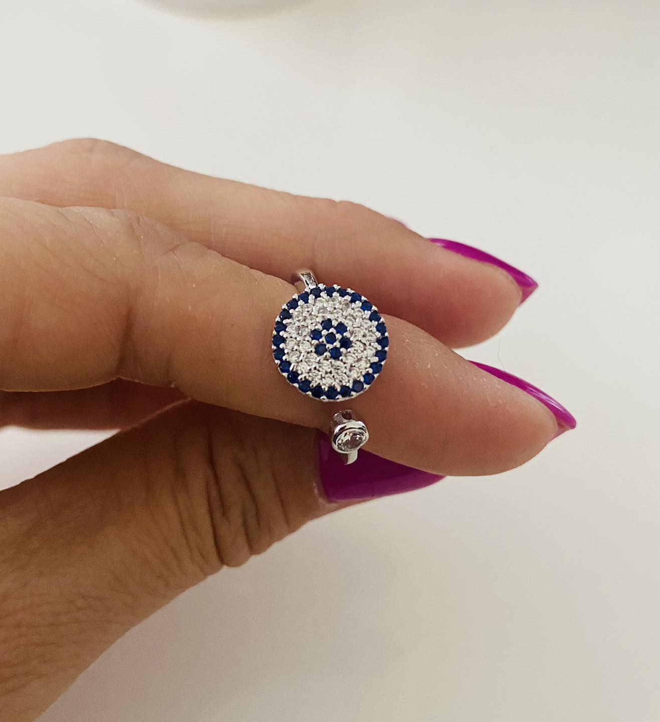 Inel din argint 925 cu zirconii albe și albastre God`s Eye