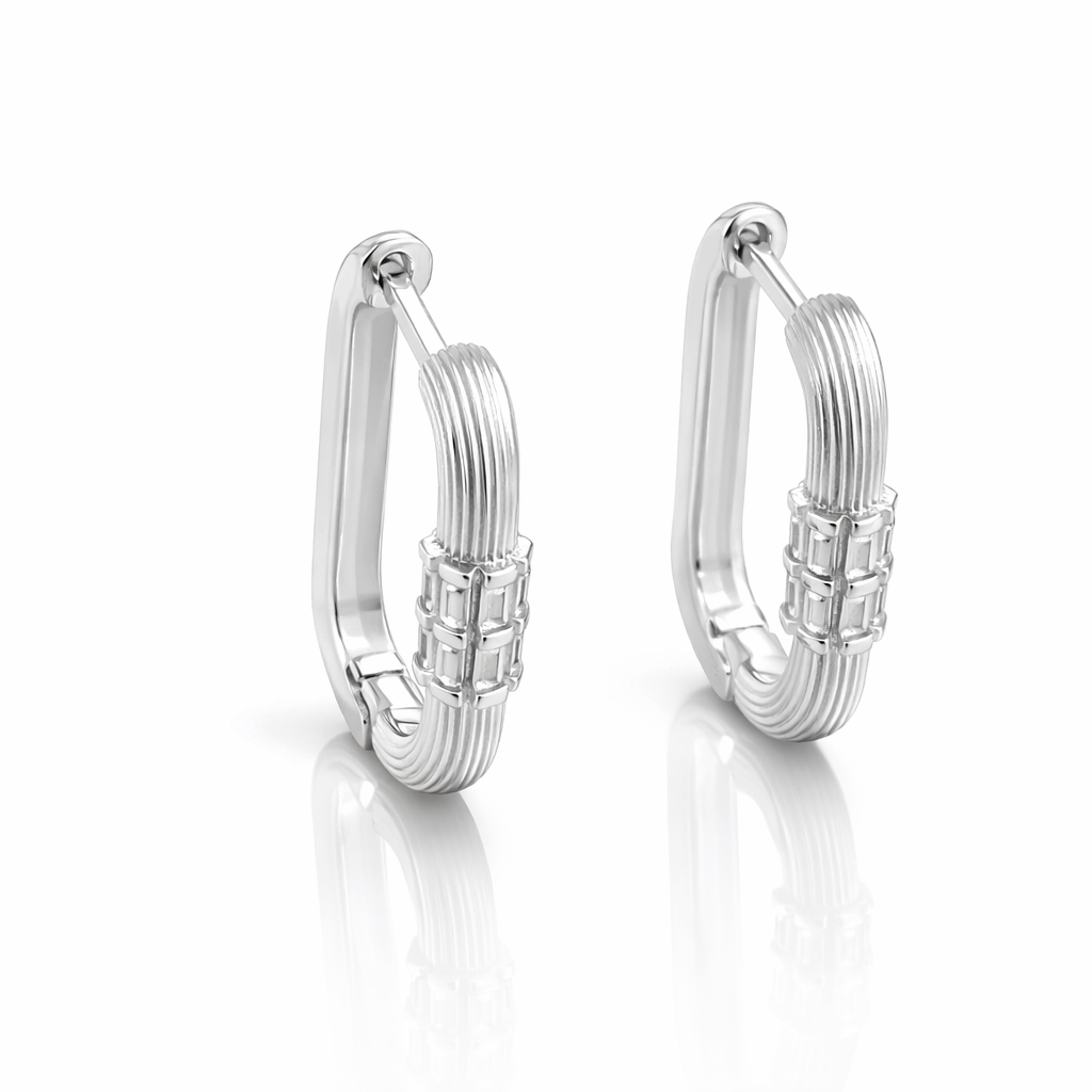 Cercei din Argint 925 „Luminis Recta” – Cercei Eleganți cu Design Striat și Accente Strălucitoare. CD541