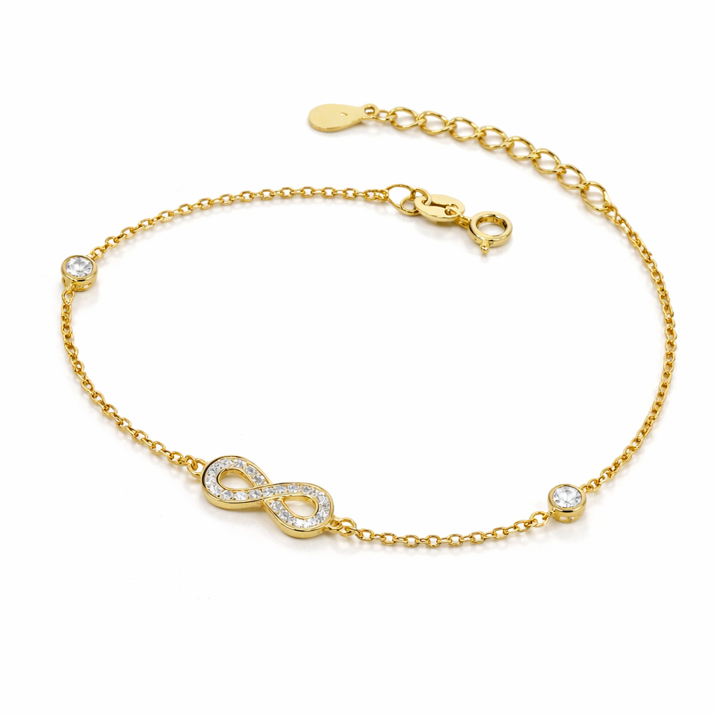 Brățară Infinity Aeterna din Argint 925 Aurit – Simbol al Iubirii Infinite, Lungime Ajustabilă 17+4 cm. BD402