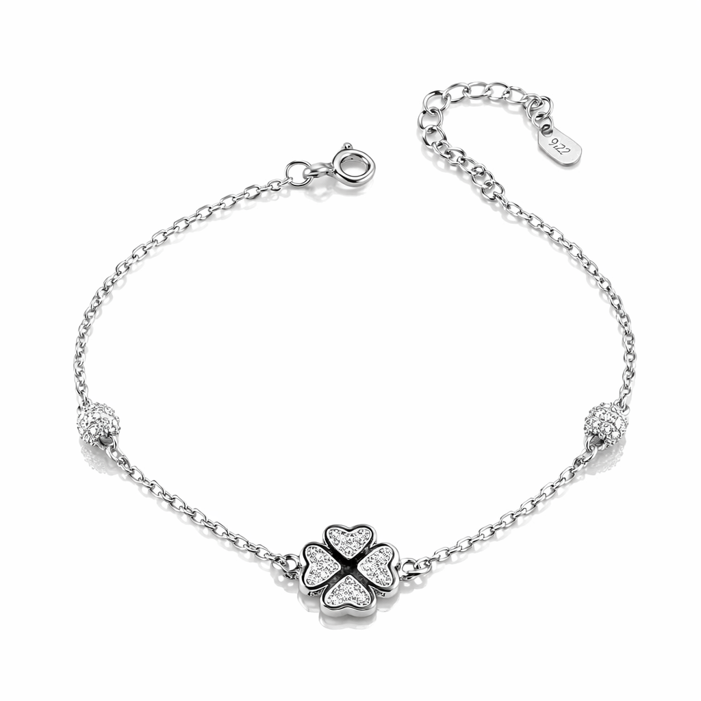 Brățară din Argint 925 Rodiat cu Trifoi Norocos, Lungime Ajustabilă 17+4 cm. BD391
