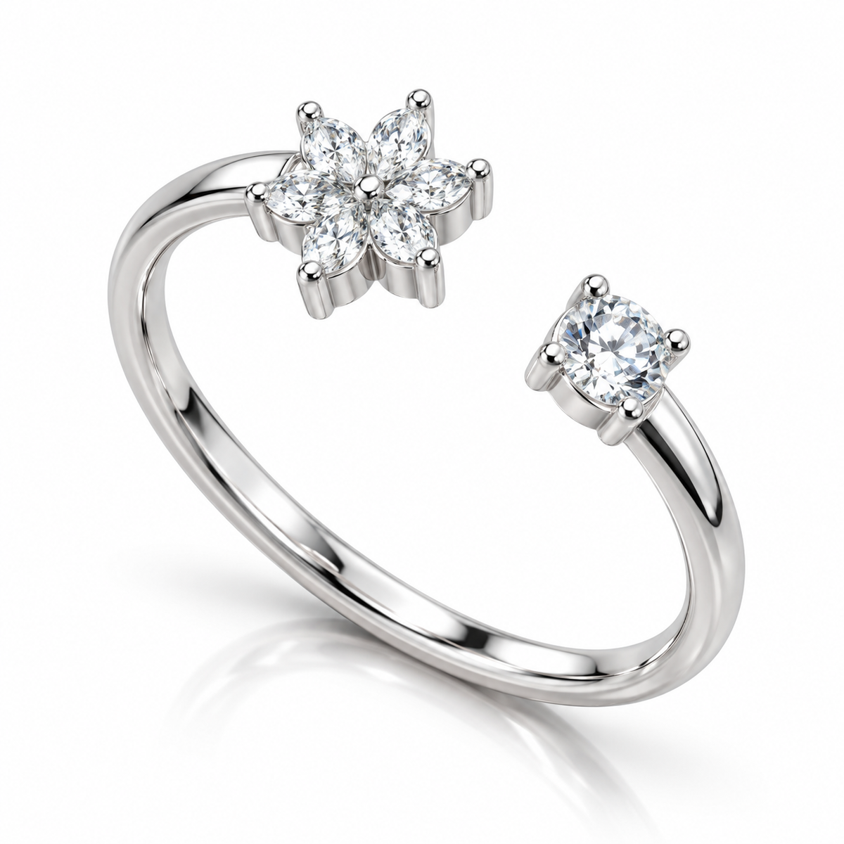 Inel reglabil din argint 925 „Élodie” cu floare și piatră solitară – eleganță delicată. ID307
