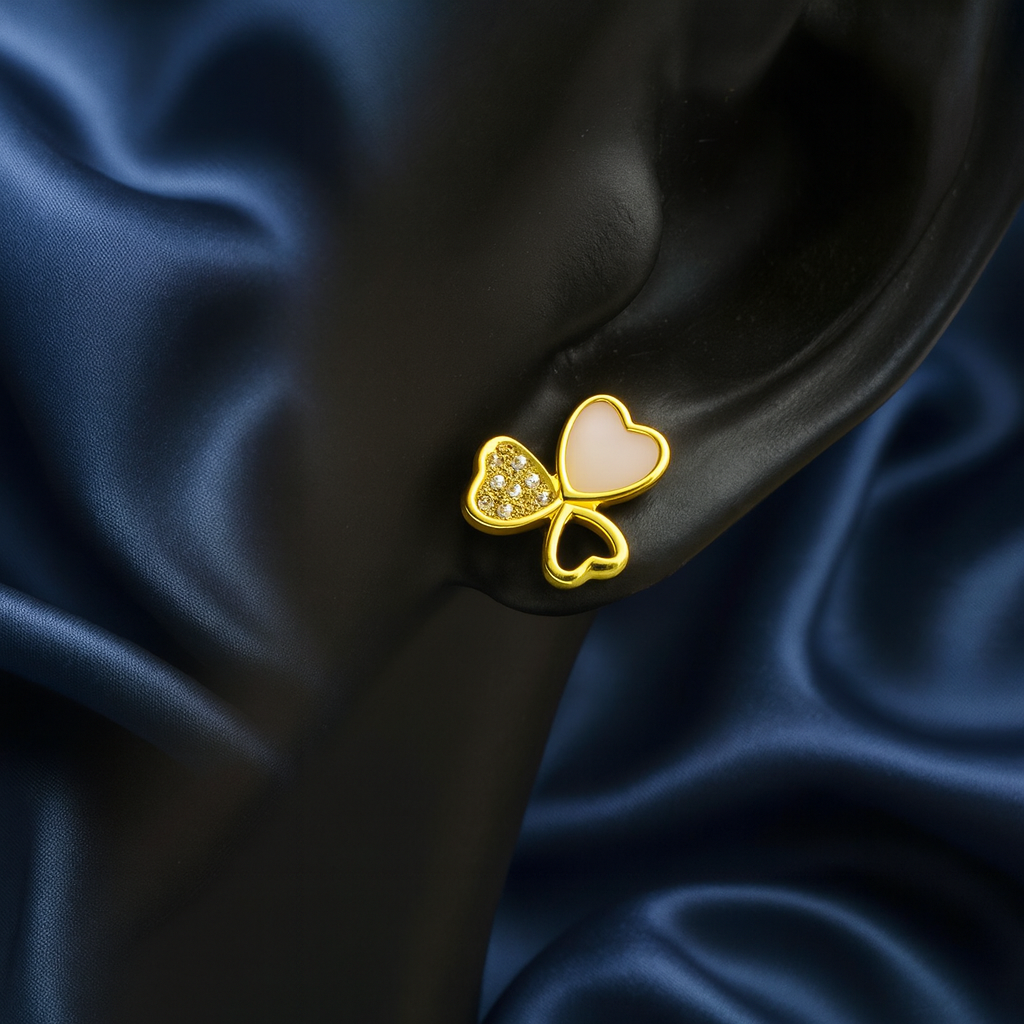 Cercei Trifoi din Argint 925 Placat cu Aur 14K și Sidef Alb – Simbol al Norocului și Eleganței | Infinity Bijoux. CD484