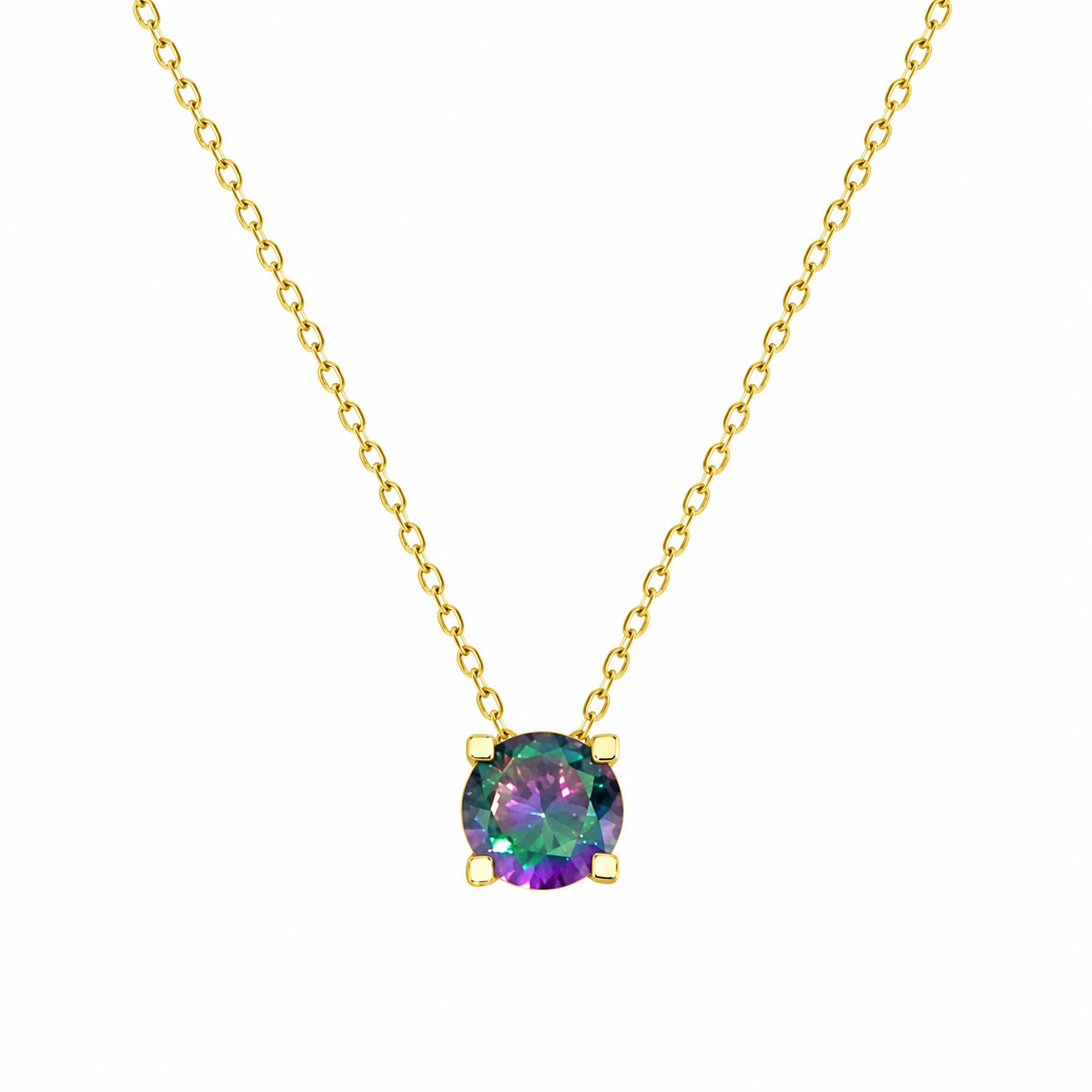 Colier Argint 925 Placat cu Aur 14K cu Pandantiv Multicolor 6mm – Elegant, Fin, Lungime Ajustabilă 41+5 cm | InfinityBijoux.ro. LD81
