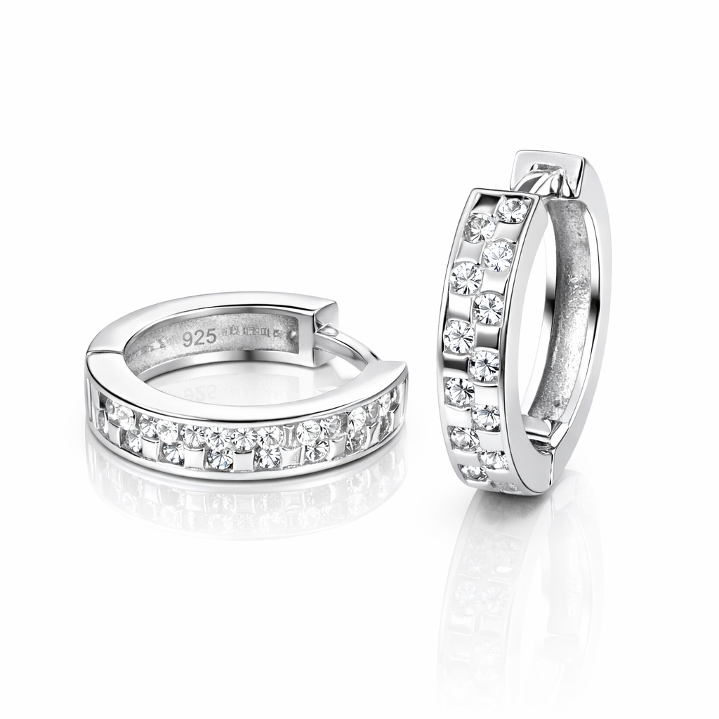 Cercei Tip Inel din Argint 925 cu Zirconii – Diametru 15 mm, Lățime 3 mm. CD544