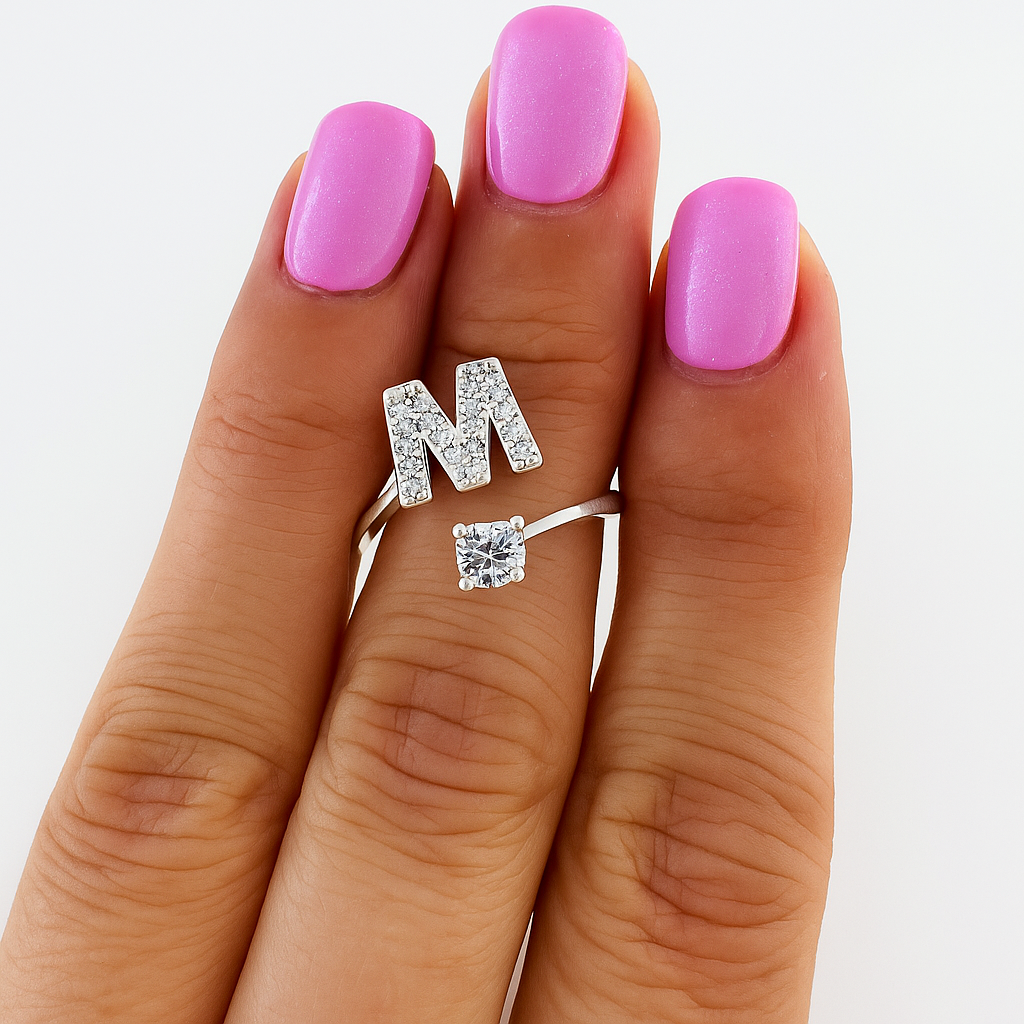 Inel reglabil din argint cu inițială – bijuterie elegantă personalizată din argint 925, mărime universală, cutie cadou inclusă. ID10