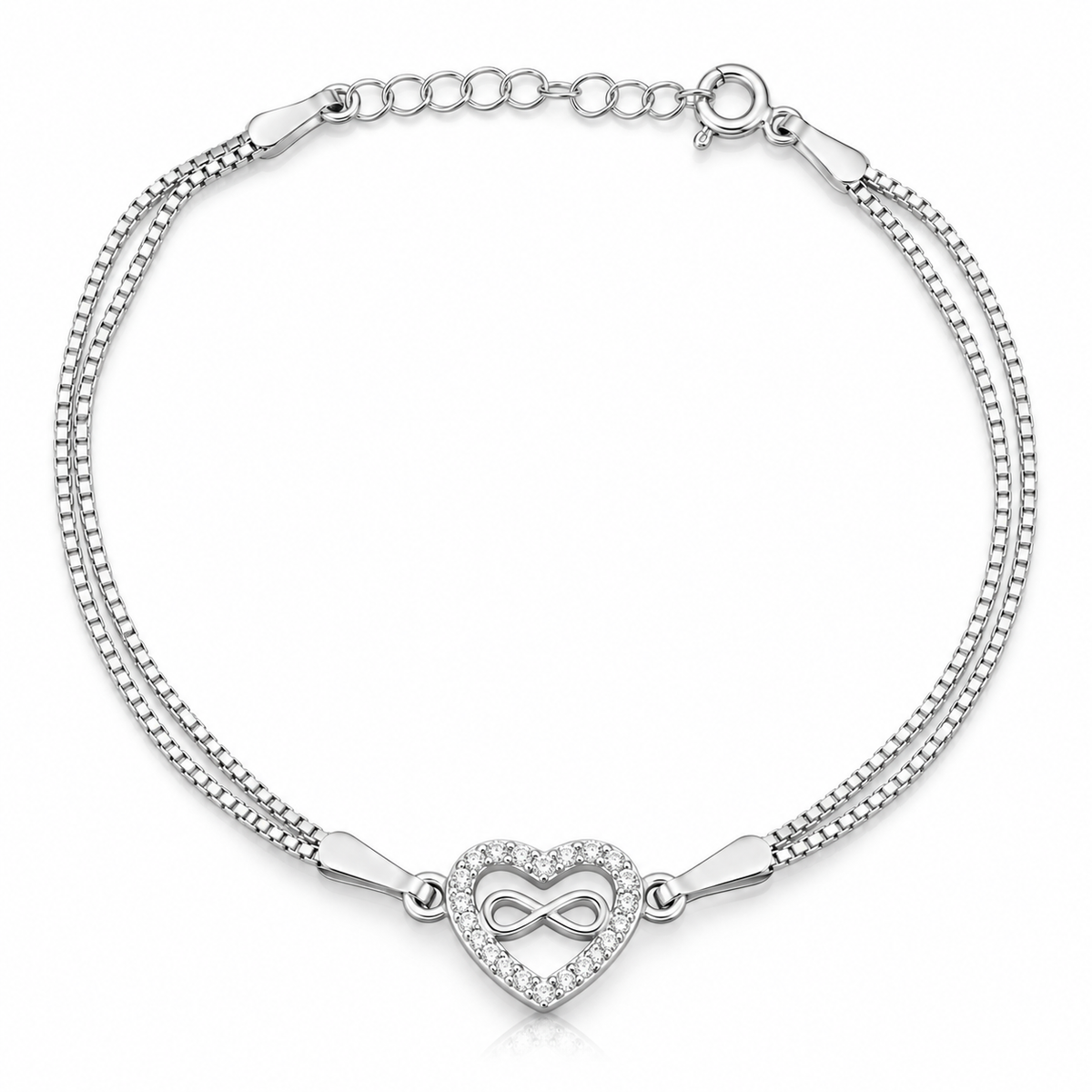 Brățară din argint 925 „Legământ Infinit” – două fire, inimă și infinit, ajustabilă 17+3 cm. BD474