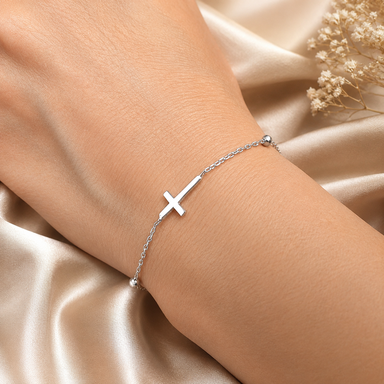 Brățară Argint 925 cu Cruce Minimalistă, Reglabilă 15+3 cm – Simbol Credință și Protecție | InfinityBijoux. BD437
