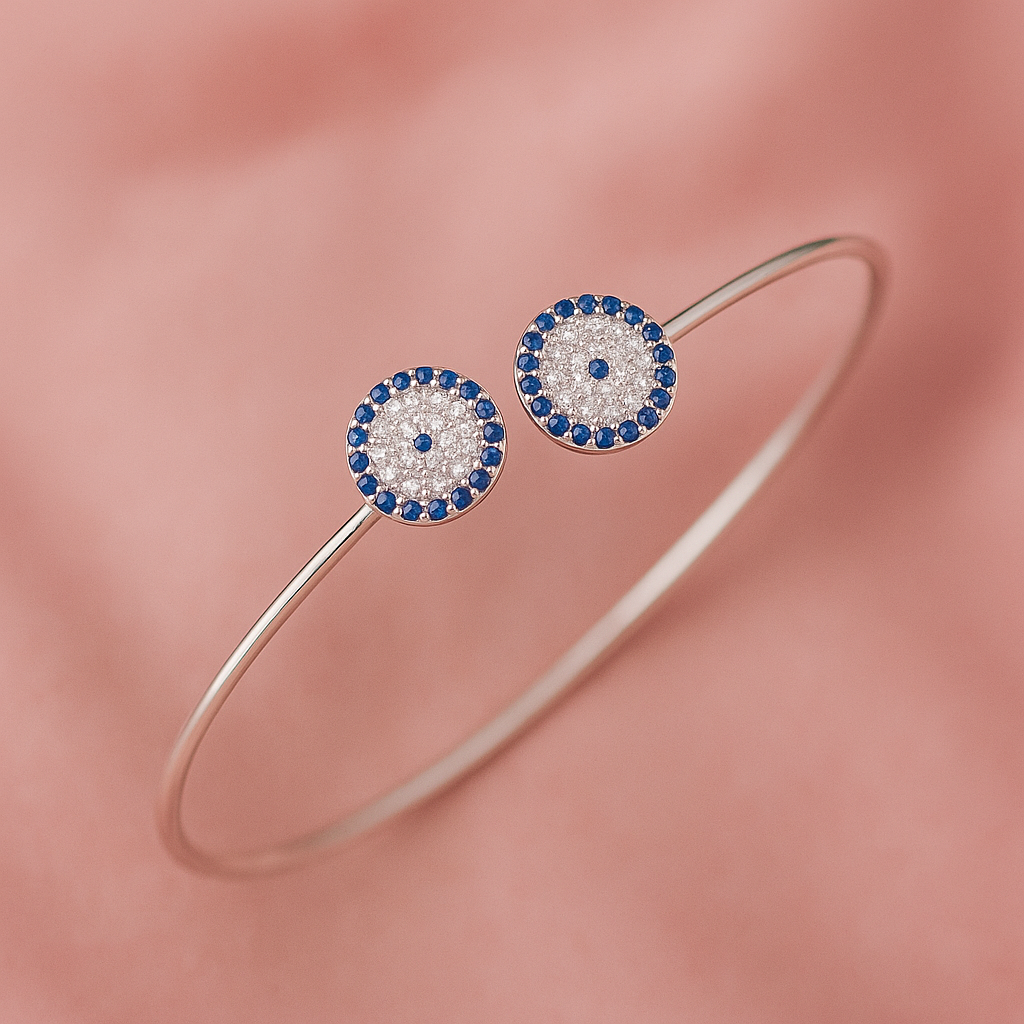 Brățară Deschisă din Argint 925 cu Ochi Albastru și Pietre Zirconiu