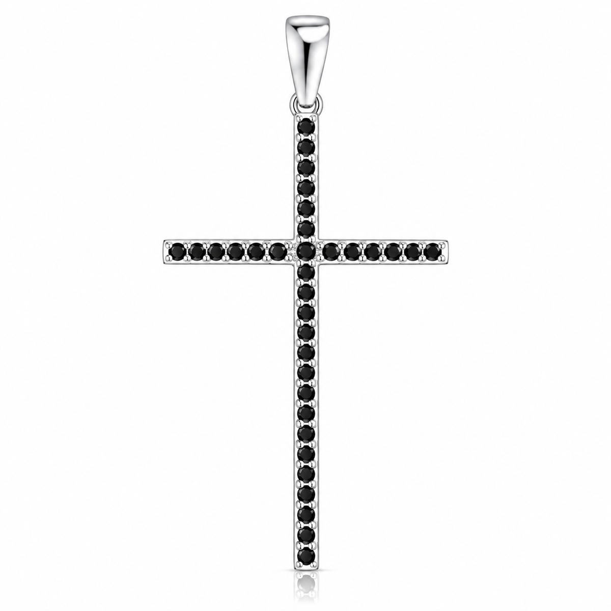Pandantiv Cruce Elegantă din Argint 925 Rodiat cu Pietre Negre – 45 × 23 mm – Simbol al Credinței și Protecției. P78