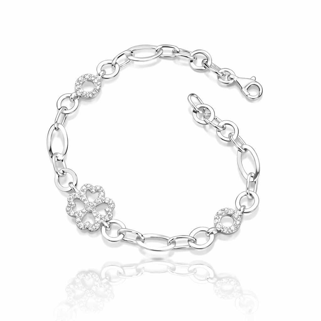 Brățară din Argint 925 „Trifoi Regal” – Eleganță Norocoasă cu Accente Strălucitoare. BD386