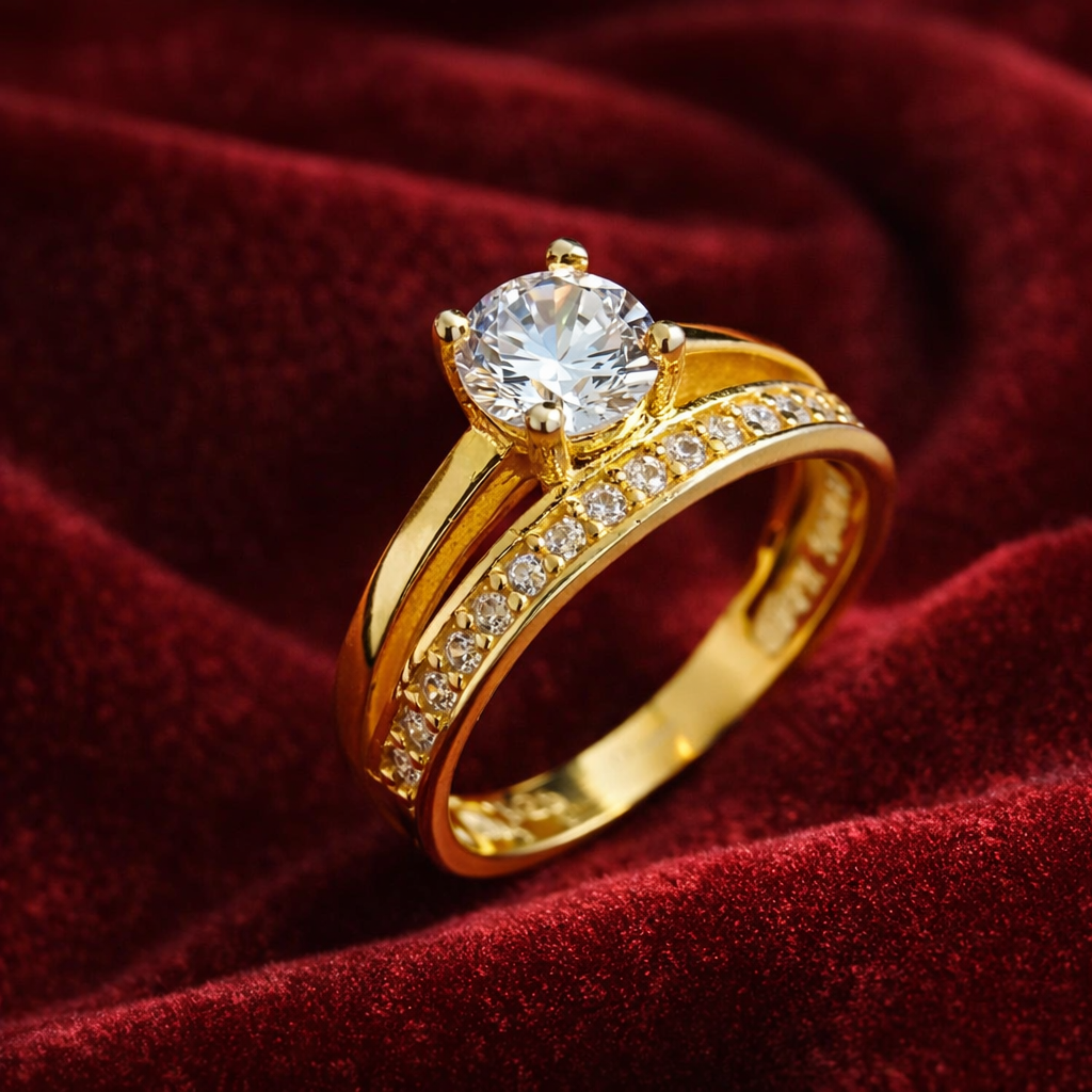 Inel elegant din Argint 925 placat cu aur 14K, cu zirconiu strălucitor – model tip logodnă, design premium, cadou ideal. ID291
