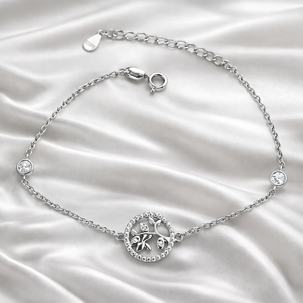 Brățară Argint 925 Rodiat Copacul Vieții cu Zirconii – Reglabilă 17+3 cm, Elegantă și Simbolică. BD253