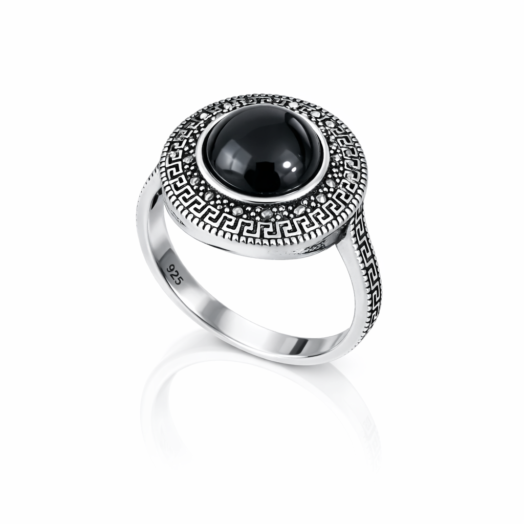 Inel Magnus Obscurus – Argint 925 cu Onyx Negru și Marcasite. ID506