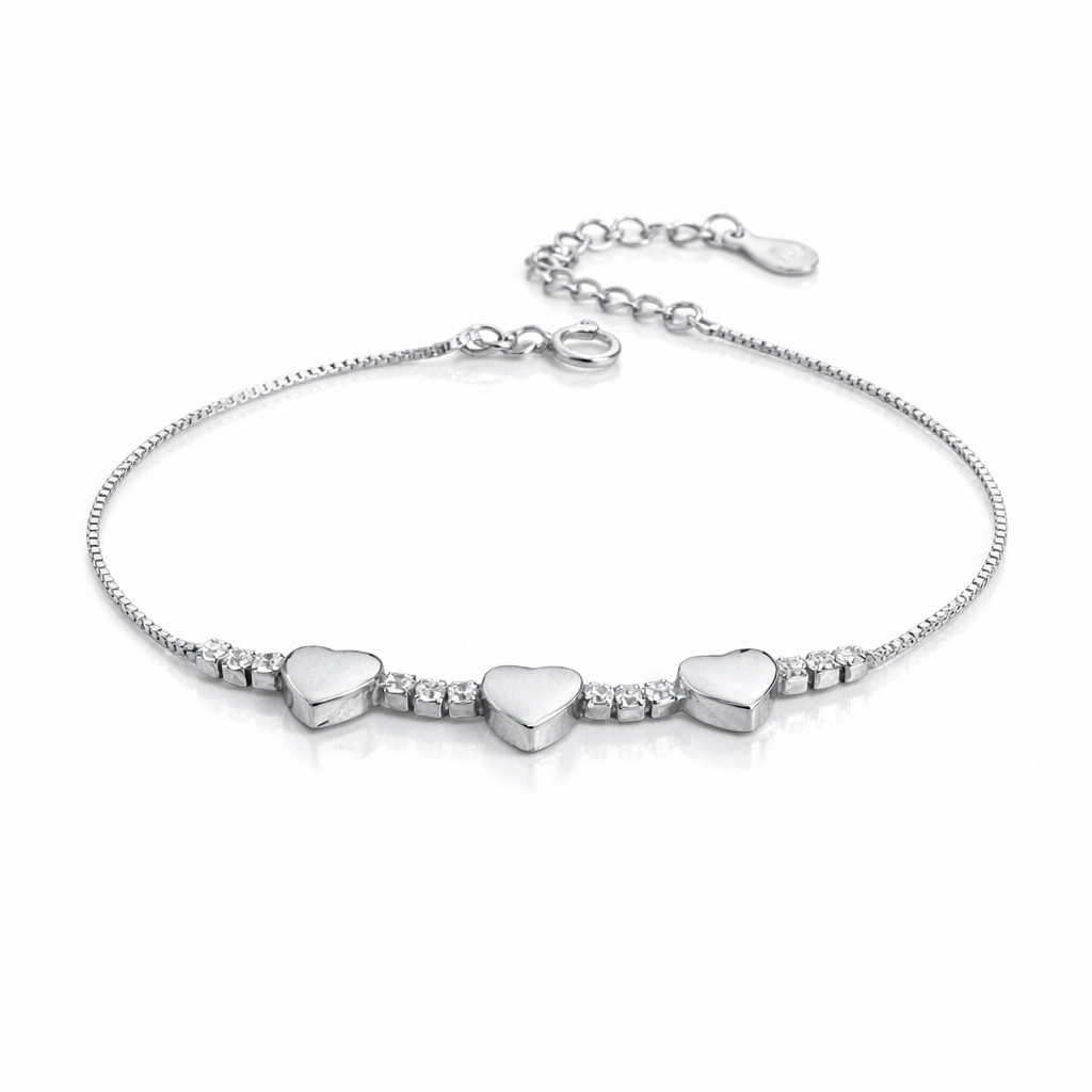 Brățară Argint 925 Rodiat cu Inimi și Zirconii – Elegantă, Reglabilă 16+3.5 cm, Cadou Premium. BD420