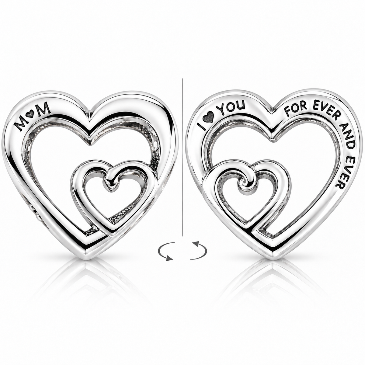 Charm Inimă Dublă „I ♥ You Forever and Ever” din Argint 925 – Simbolul Iubirii Eterne, Compatibil Pandora. T245