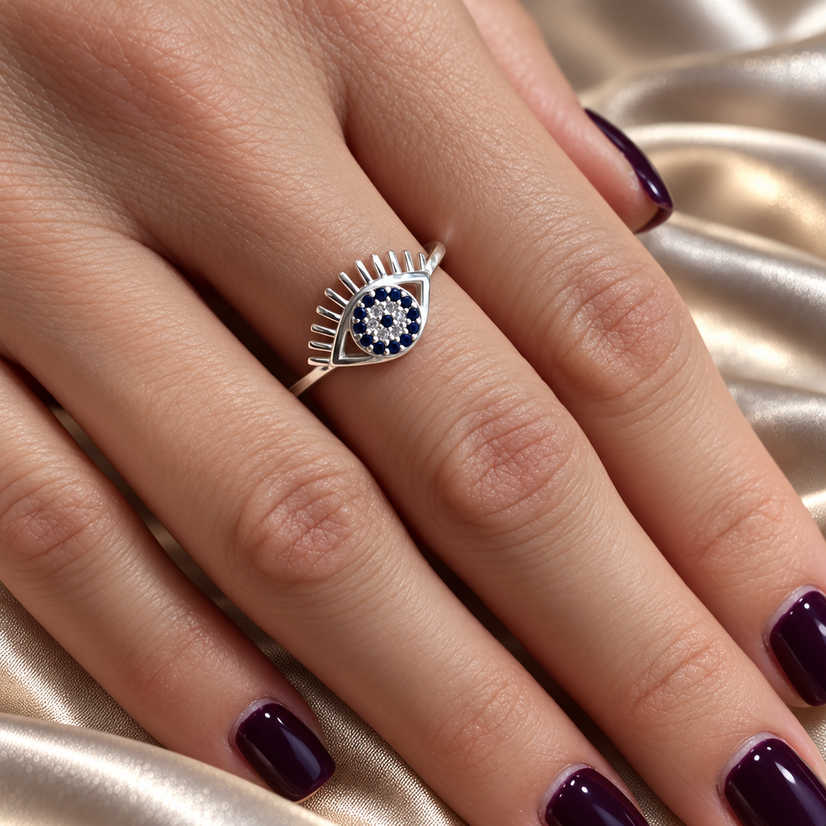Inel din argint 925 „Privire de Safir” – Ochi protector cu pietre albastre. ID609