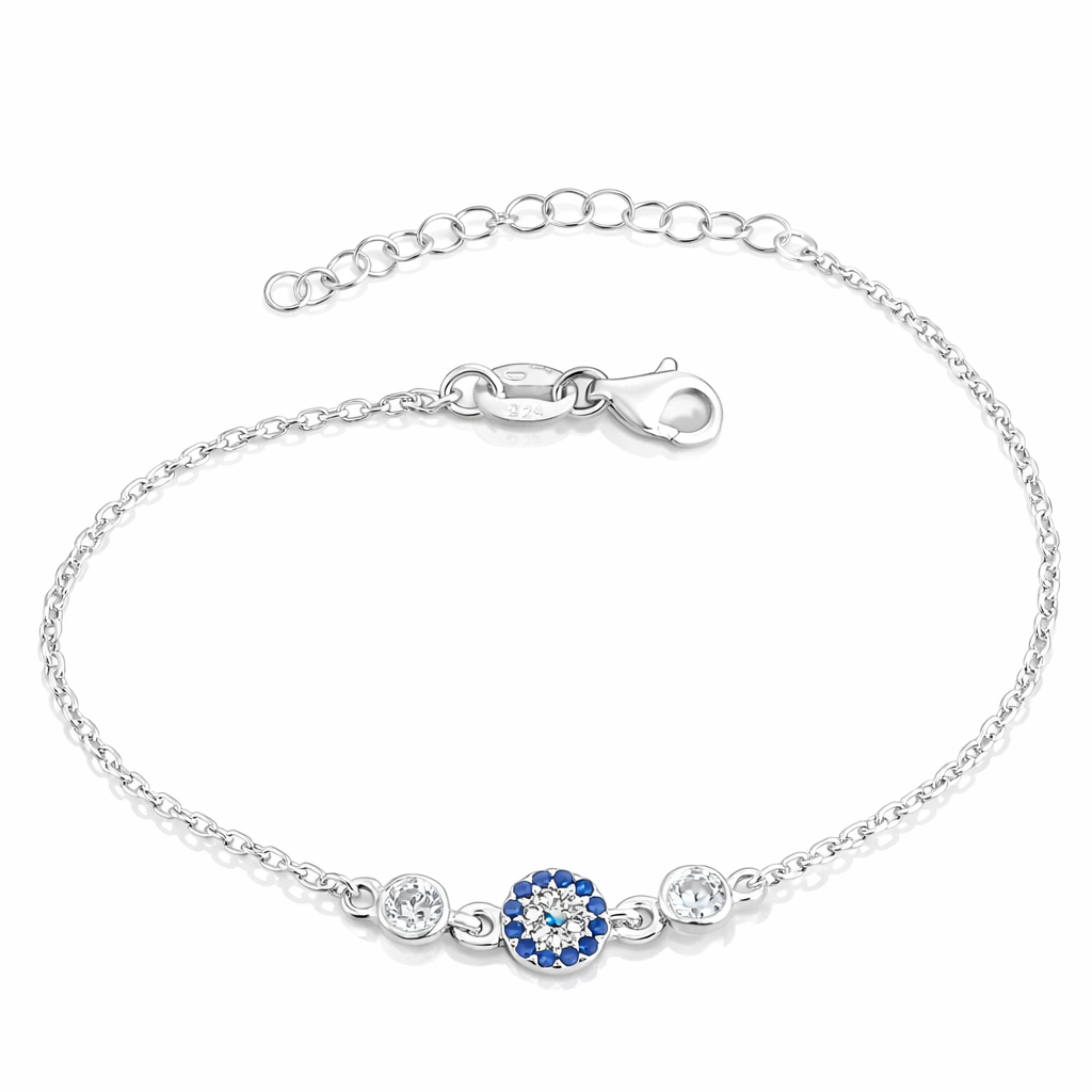 Brățară Argint 925 cu Ochi Protector Albastru și Zirconii – Lungime Ajustabilă 16+4 cm, Design Delicat Elegant. BD388