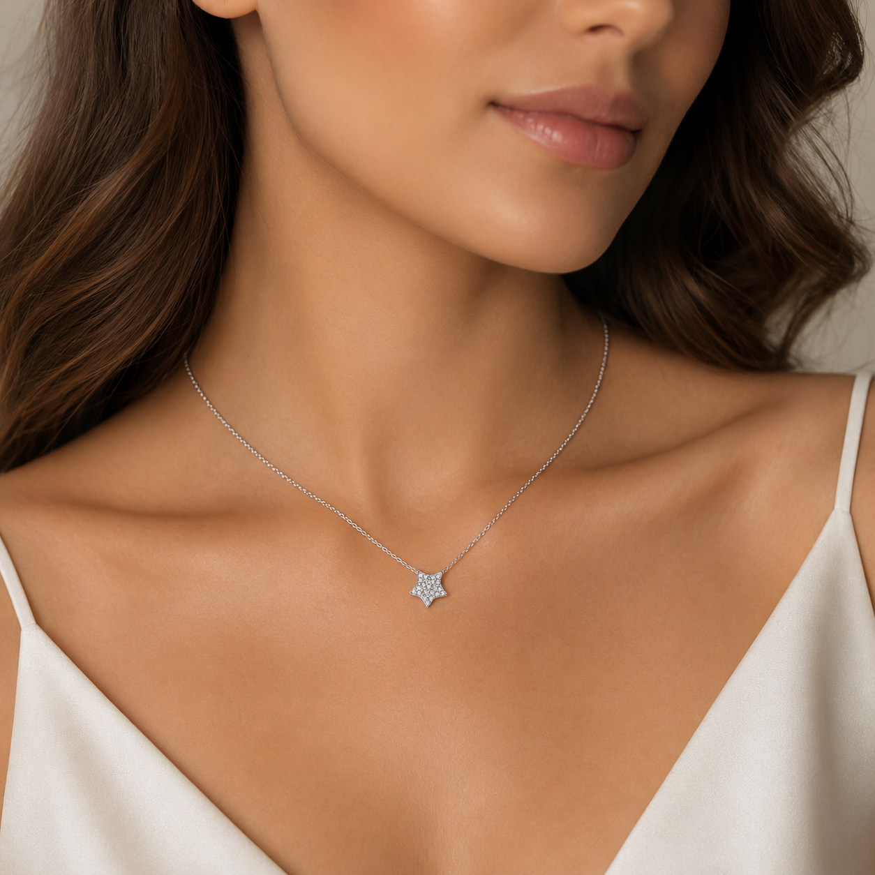 Colier Stea din Argint 925 cu Zirconii – Lant Reglabil 41+5 cm, Pandantiv 10 mm, Elegant si Stralucitor – Infinity Bijoux. C232