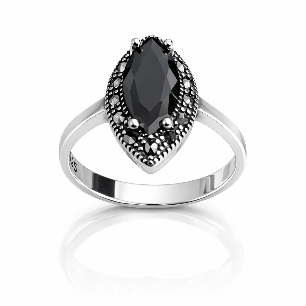 Inel Argint 925 „Noctis Marquise” cu Marcazite – Eleganță Vintage și Mister Atemporal. ID504
