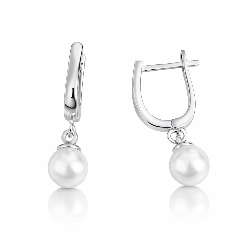 Cercei din Argint 925 „Perla Luminii” – Eleganță Clasică cu Perlă Albă. CD547