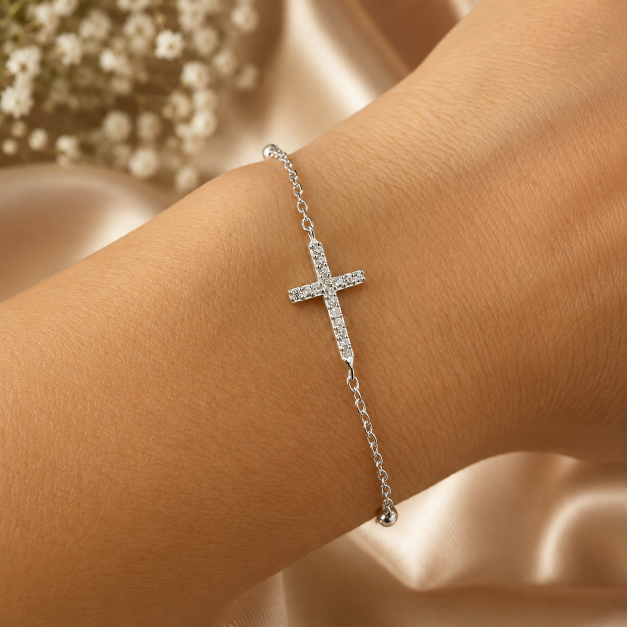 Brățară Argint 925 cu Cruce și Zirconii – Reglabilă 15+4 cm | Elegantă și Delicată | Cadou Premium. BD436