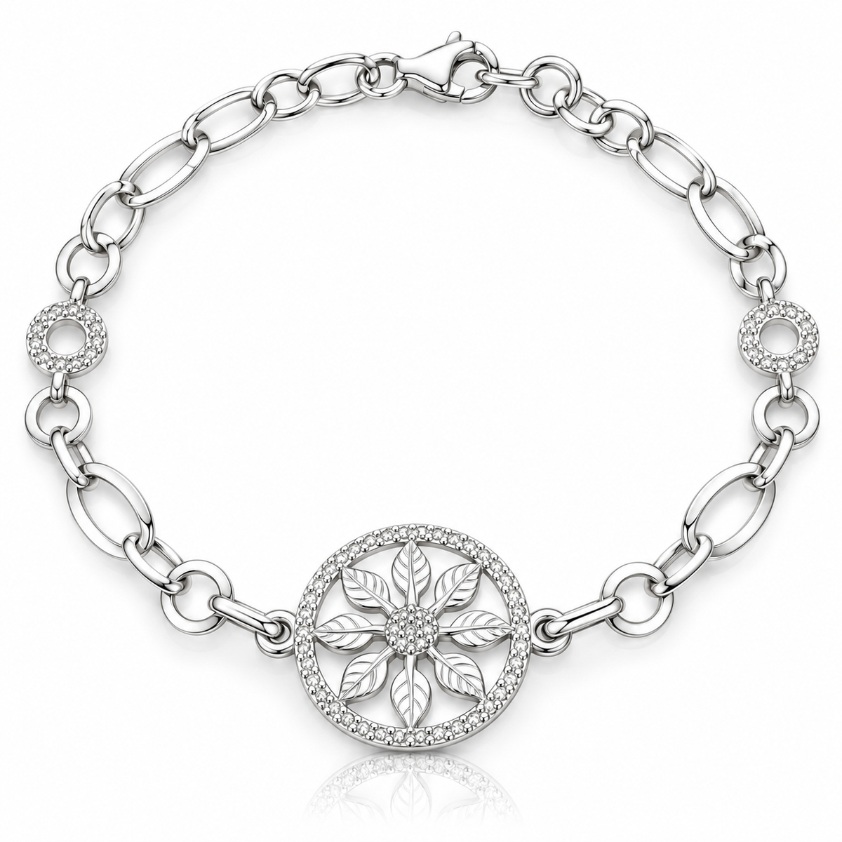 Brățară din argint 925 „Flora Celestă” – medalion floral de 18 mm, lungime 19 cm. BD478