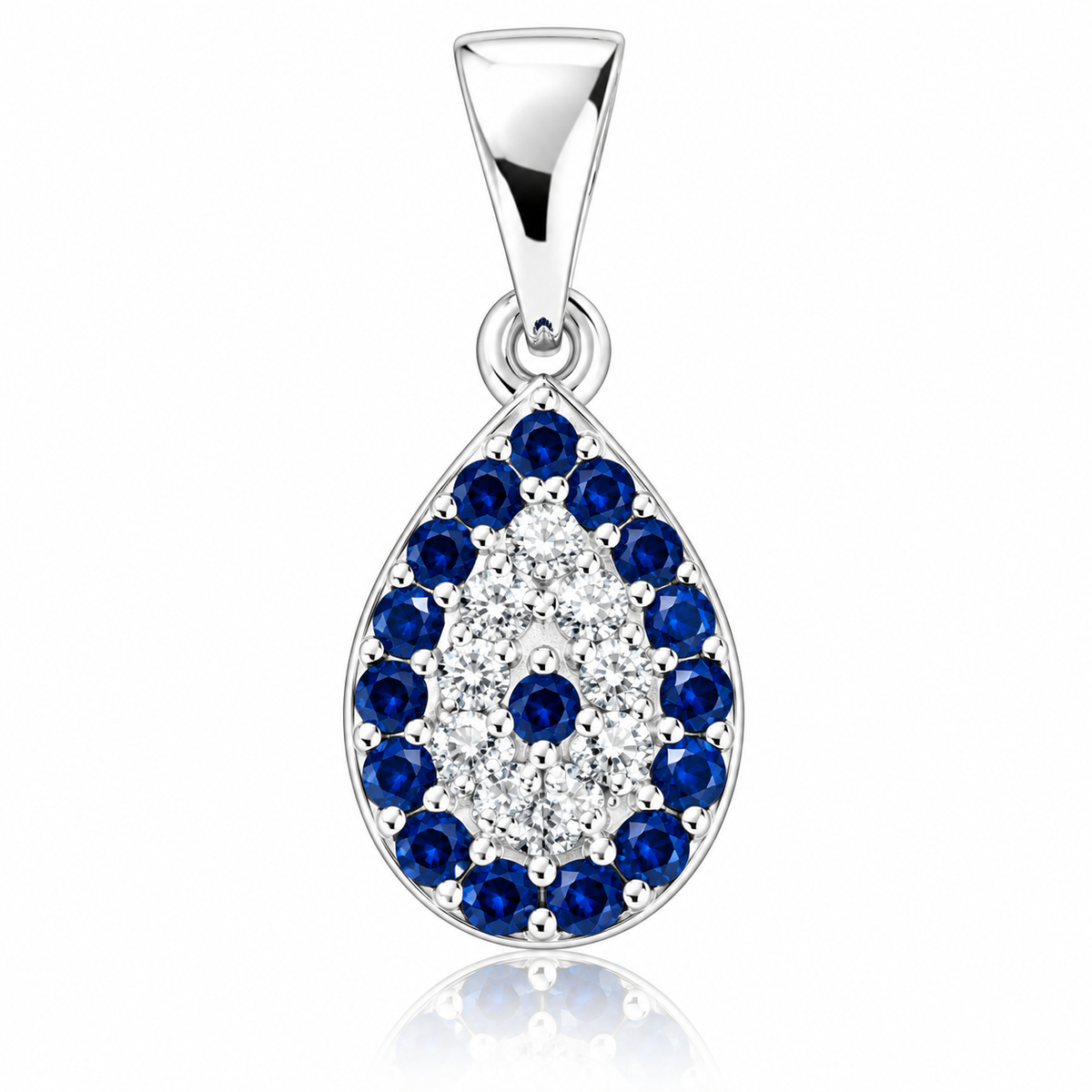Pandantiv Ochi Protector Picătură din Argint 925 cu Pietre Albastre și Zirconii – Talisman Eleganță și Protecție. P82