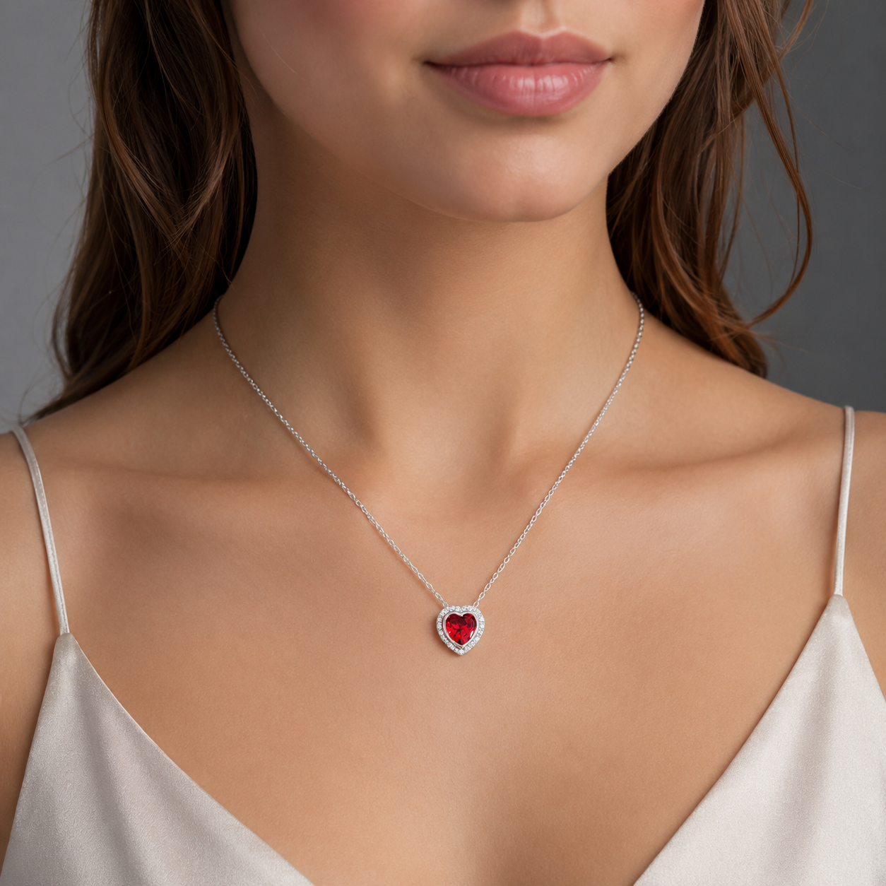 Colier din Argint 925 cu Pandantiv Inimă Roșie Zirconia, 12x11 mm, Lungime Ajustabilă 40+5 cm – Cadou Romantic Elegant pentru Femei. C229