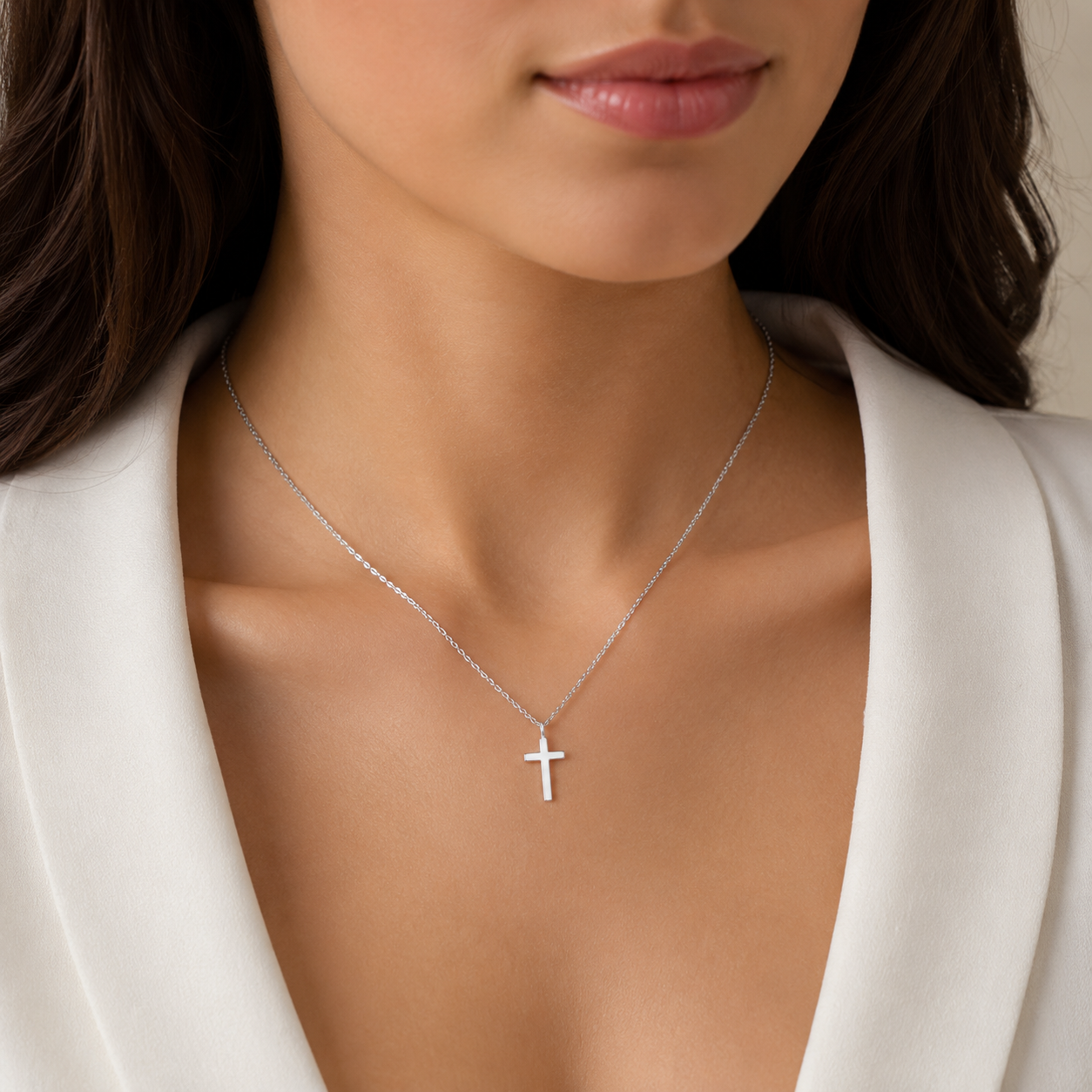Colier Cruce din Argint 925 Minimalist – Pandantiv 6x10 mm, Lant Ajustabil 40+5 cm, Elegant si Delicat. C231