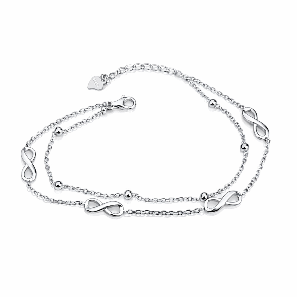 Brățară Damă Argint 925 Rodiat cu Simbol Infinit, Dublu Lanț, Lungime Ajustabilă 18+3 cm – Eleganță Modernă. BD429