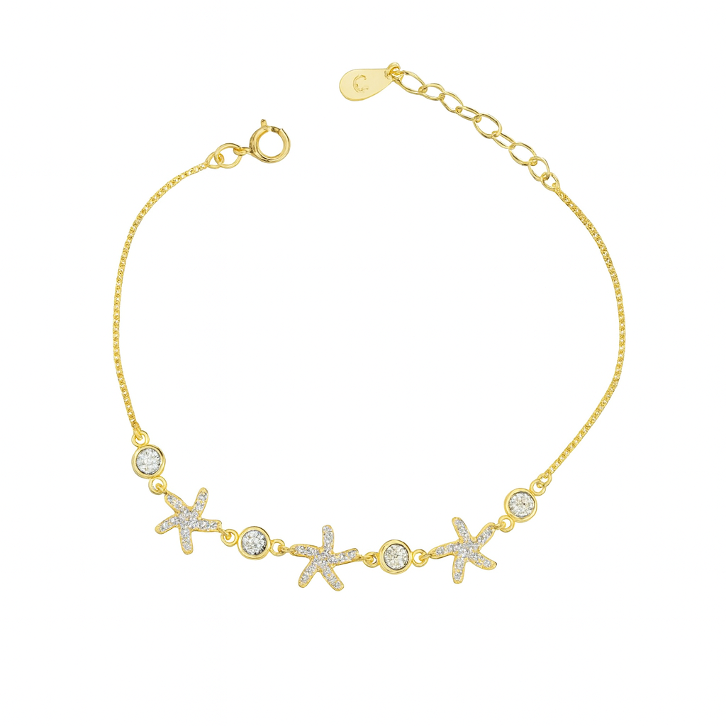 Brățară din Argint 925 Placată cu Aur 14K cu Stele de Mare și Cristale Zirconia