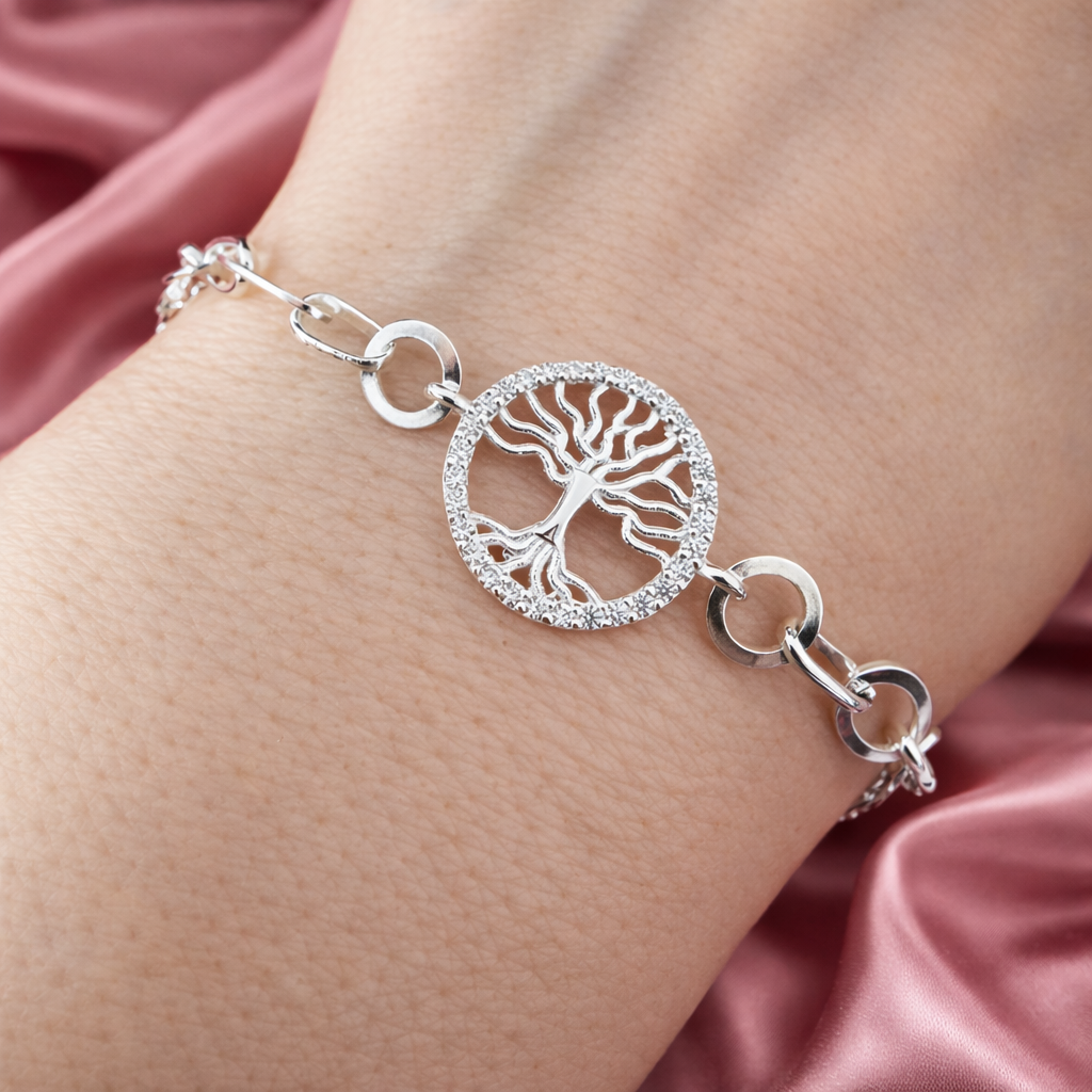 Brățară din Argint 925 Copacul Vieții cu Charm Rotund – Design Elegant, 18 cm. BD387