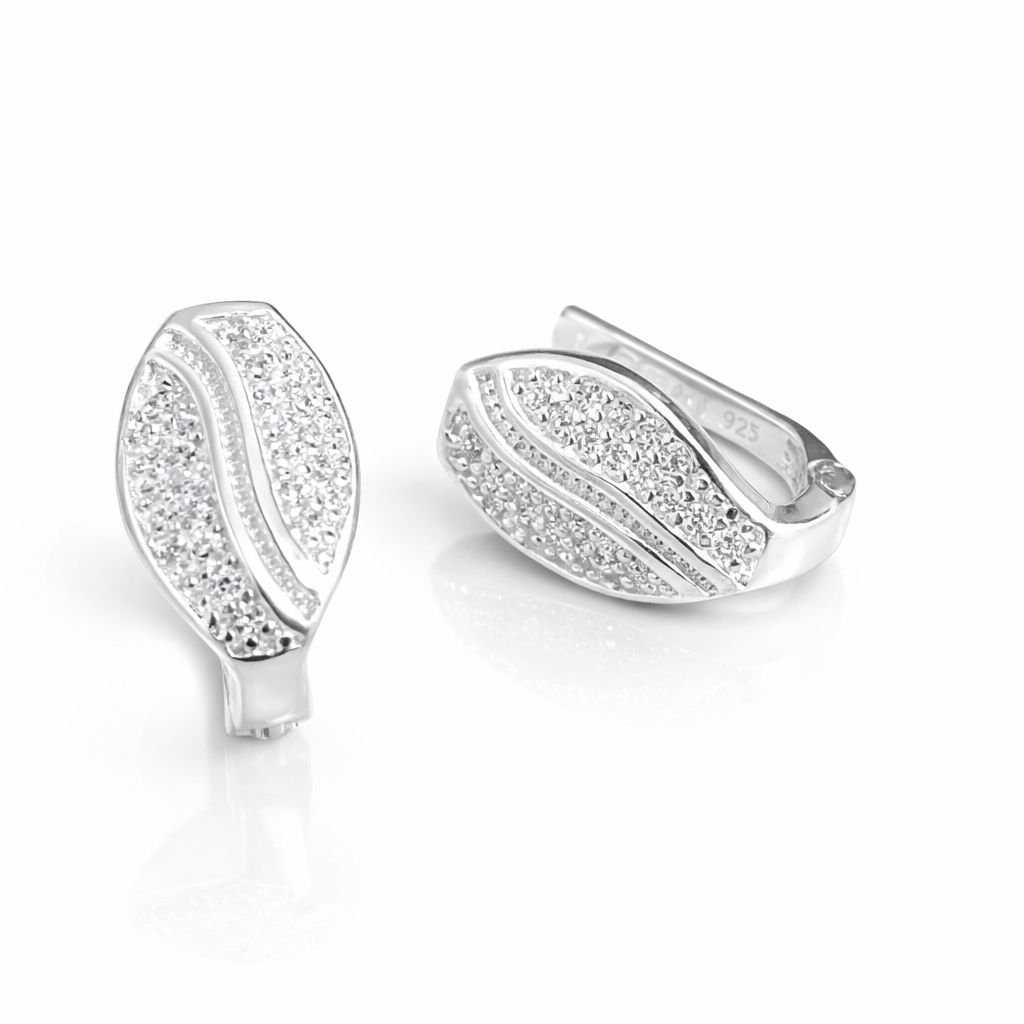 Cercei din Argint 925 „Frunza Imperială” cu Zirconii – Design Elegant, Tortiță Sigură. CD535