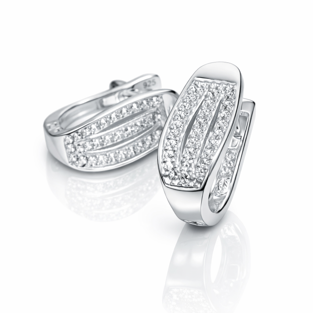 Cercei „Lunaria Glow” din Argint 925 cu Zirconii Pavé, Design Modern Lucios. CD533