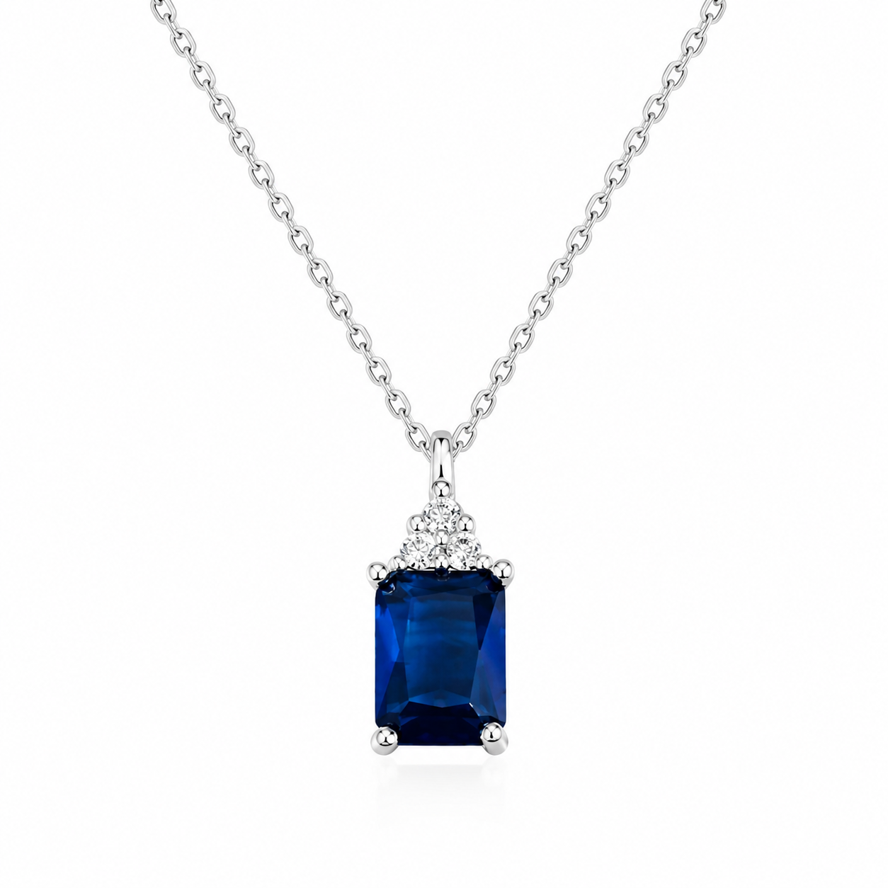 Colier Elegant din Argint 925 cu Pandantiv Albastru Safir și Zirconii Strălucitoare – 41+5 cm. C233