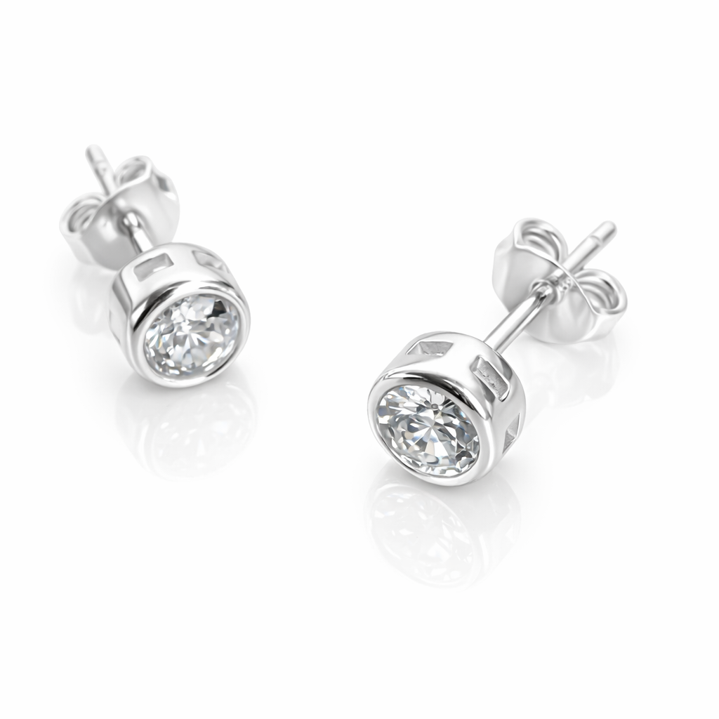 Cercei Argint 925 cu Închidere Tip Șurub, Zirconiu Clar 5 mm. Bijuterii Premium cu Cutie Cadou. CD554